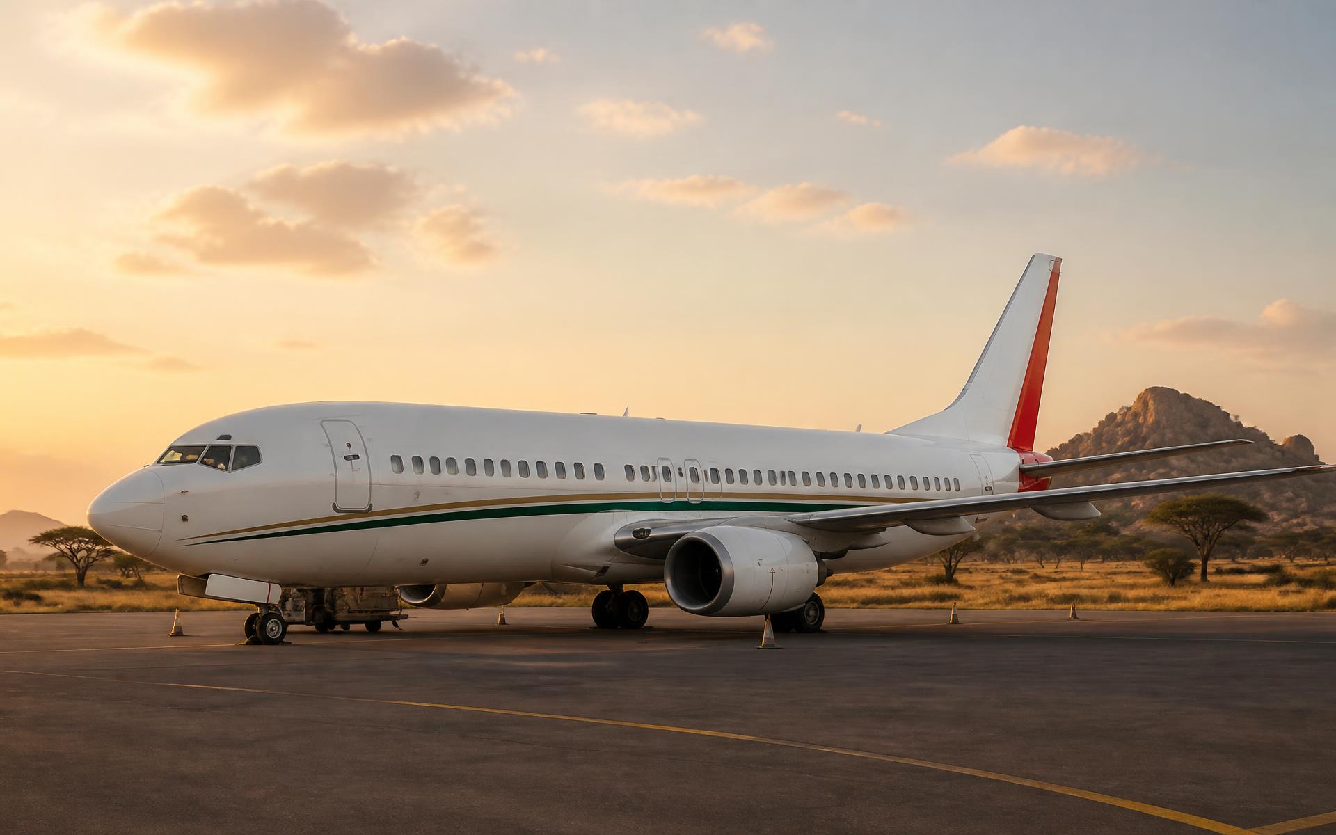Air Zimbabwe aircraft against a Zimbabwean landscape